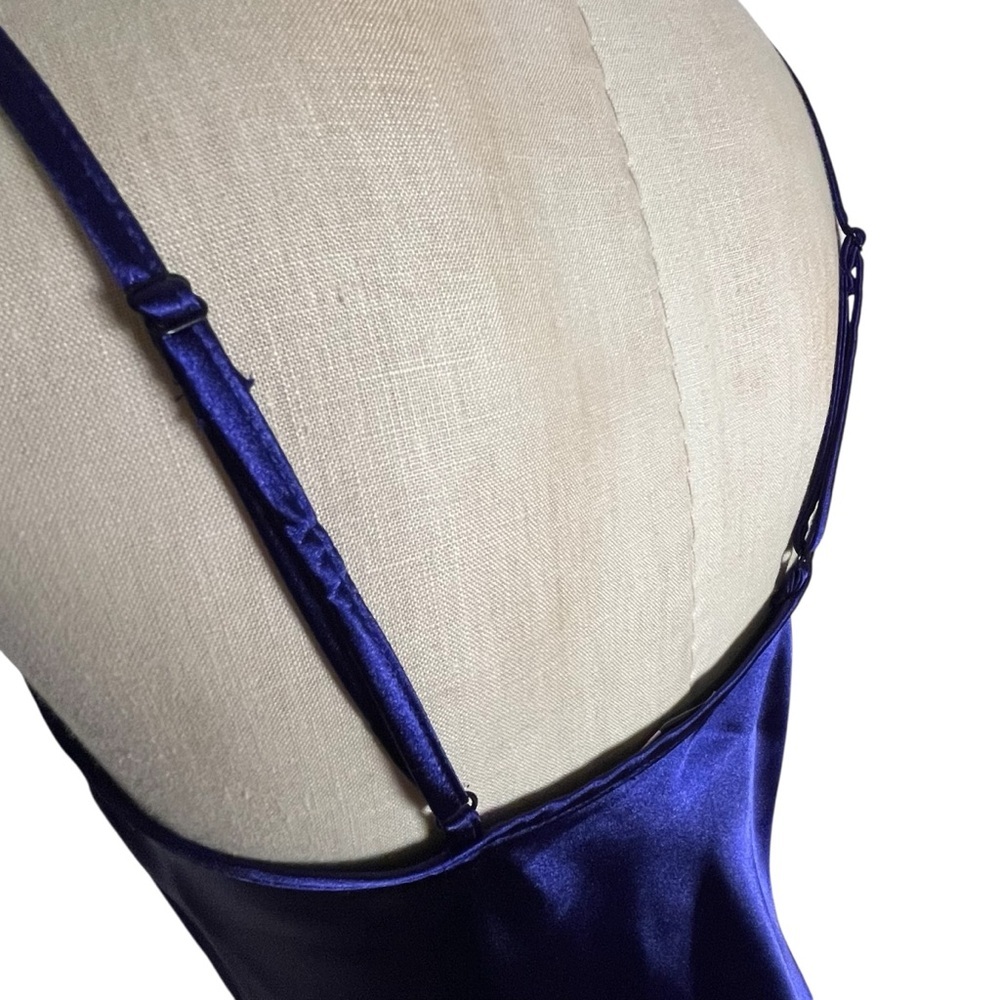 Bebe Purple Cowl Neck Satin Bias Cut Slip Dress Spaghetti Strap — Medium - Picture 3 of 11